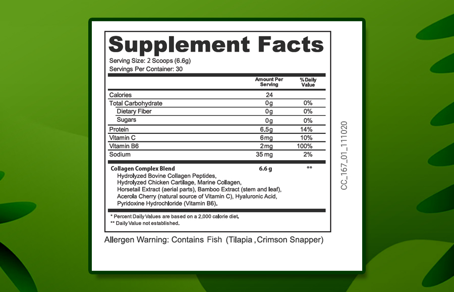 JayLab Pro Collagen Complex Supplement Facts Label